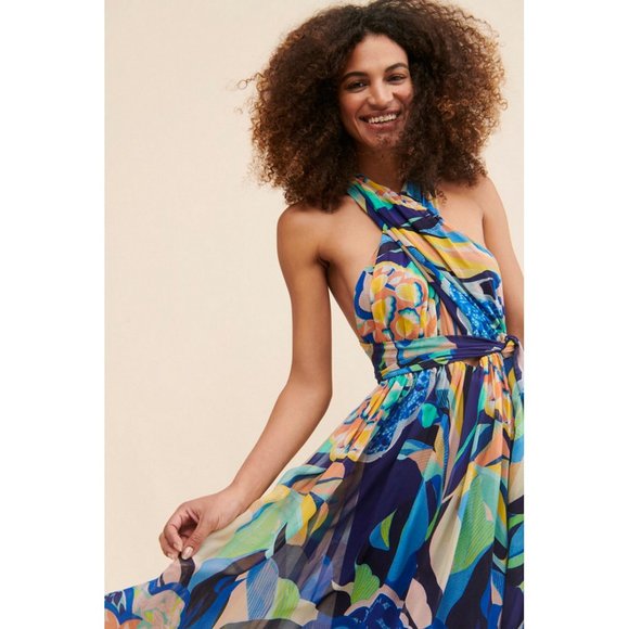 💙 NEW Anthropologie Alexandra Farmer Printed Maxi Dress 1X - Picture 9 of 12